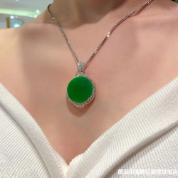 冰種翡翠玉吊墜無事牌圓牌吊墜正陽綠掛件女款鑲嵌天然緬甸送禮物