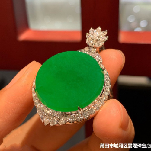 冰種翡翠玉吊墜無事牌圓牌吊墜正陽綠掛件女款鑲嵌天然緬甸送禮物