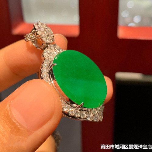 冰種翡翠玉吊墜無事牌圓牌吊墜正陽綠掛件女款鑲嵌天然緬甸送禮物