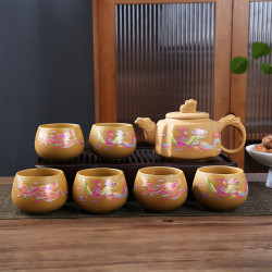 黃金段泥鳳鳴壺四方龍尊紫砂壺龍鳳變色茶壺功夫茶具宜興手工泡茶