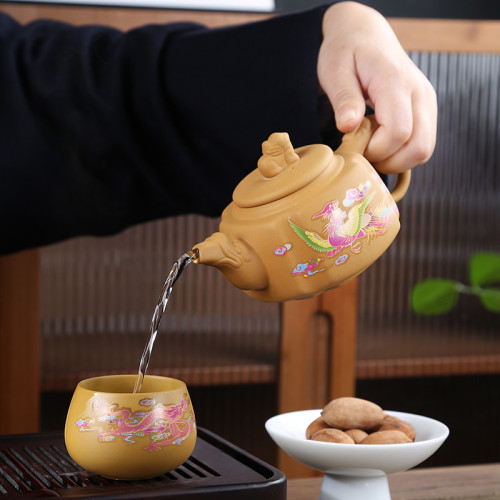 黃金段泥鳳鳴壺四方龍尊紫砂壺龍鳳變色茶壺功夫茶具宜興手工泡茶