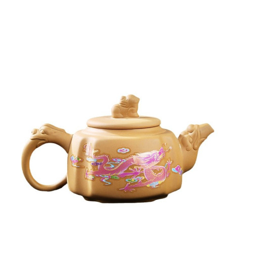 黃金段泥鳳鳴壺四方龍尊紫砂壺龍鳳變色茶壺功夫茶具宜興手工泡茶