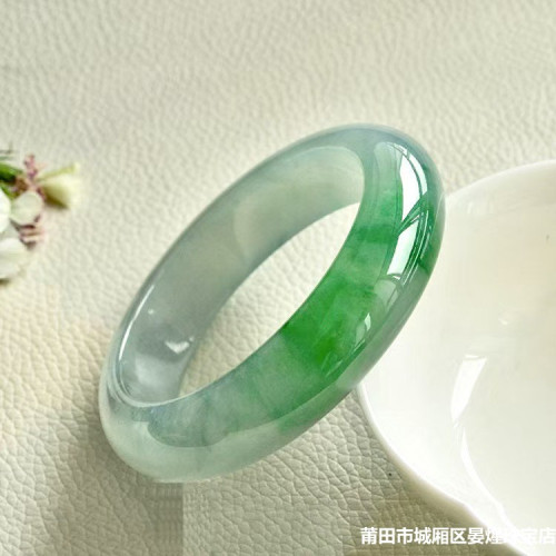 天然緬甸翡翠手鐲老坑翡翠玉手鐲少女款飄綠半綠正陽綠翡翠玉手鐲