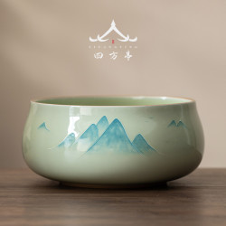手繪釉下彩茶洗茶缸建水茶渣缸輕奢高檔茶盂水盂廢水茶具盆大號