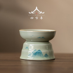 手繪釉下彩茶漏過濾器公道盃一體泡茶神器景德鎮茶葉濾網茶濾陶瓷