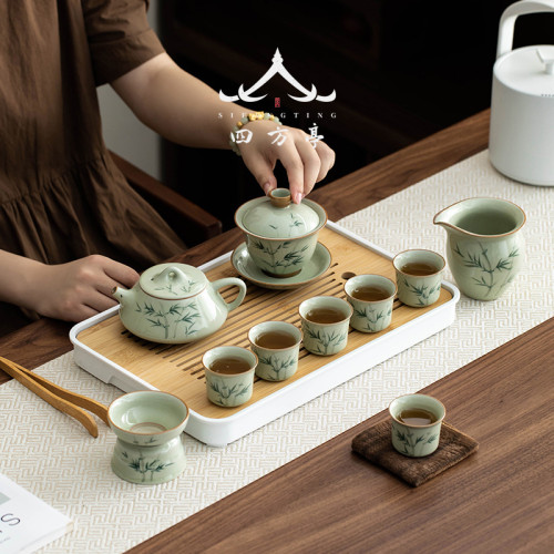 2024新款手繪釉下彩茶具套裝茶磐茶盃茶壺景德鎮陶瓷禮盒高檔輕奢