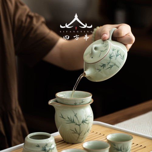 2024新款手繪釉下彩茶具套裝茶磐茶盃茶壺景德鎮陶瓷禮盒高檔輕奢