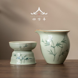 手繪釉下彩公道盃茶濾網一體2024新款陶瓷景德鎮分茶器茶盅三件套