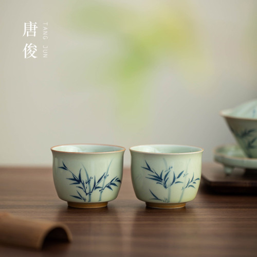 手繪釉下彩功夫茶盃主人盃陶瓷盞個人專用景德鎮喝茶高檔茶具盃子