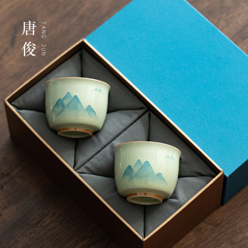 手繪釉下彩功夫茶盃主人盃陶瓷盞個人專用景德鎮喝茶高檔茶具盃子