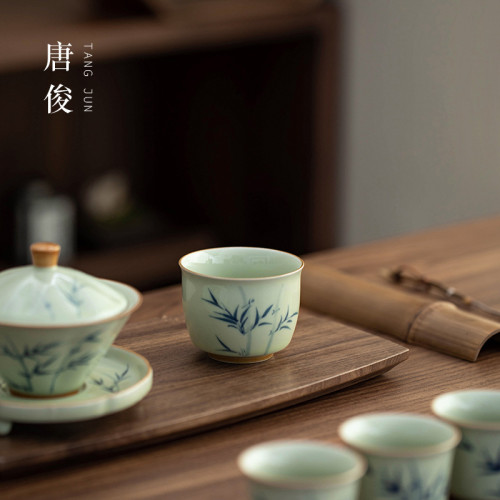 手繪釉下彩功夫茶盃主人盃陶瓷盞個人專用景德鎮喝茶高檔茶具盃子