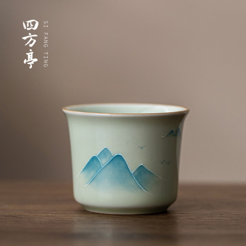 手繪釉下彩功夫茶盃套裝茶盞陶瓷茶碗喝茶景德鎮茶具主人盃6衹