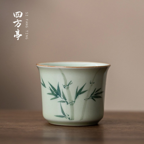 手繪釉下彩功夫茶盃套裝茶盞陶瓷茶碗喝茶景德鎮茶具主人盃6衹