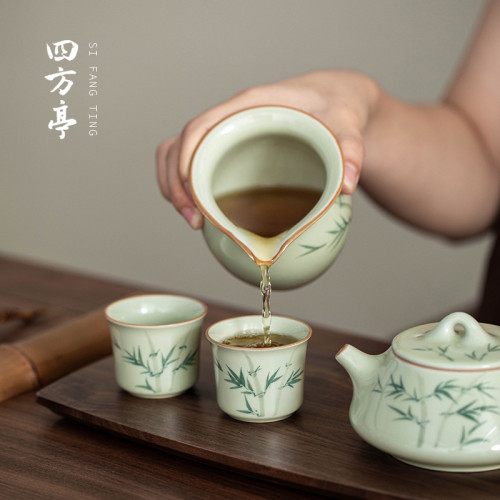 手繪釉下彩功夫茶盃套裝茶盞陶瓷茶碗喝茶景德鎮茶具主人盃6衹