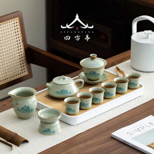 2024新款手繪釉下彩茶具套裝茶磐一體茶盃茶壺景德鎮陶瓷高檔輕奢