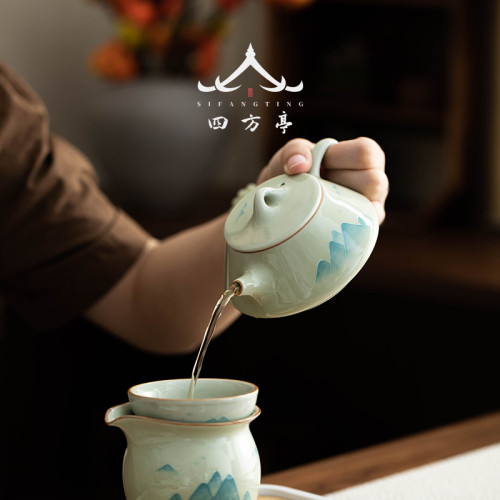 2024新款手繪釉下彩茶具套裝茶磐一體茶盃茶壺景德鎮陶瓷高檔輕奢