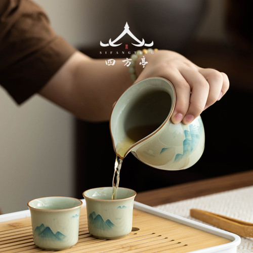 2024新款手繪釉下彩茶具套裝茶磐一體茶盃茶壺景德鎮陶瓷高檔輕奢