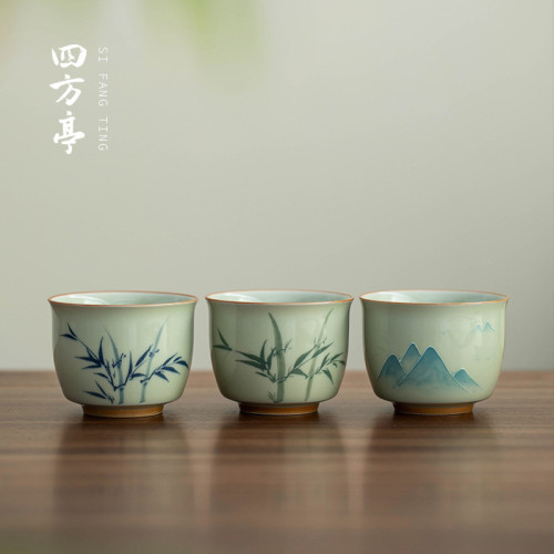 手繪釉下彩功夫茶盃主人盃陶瓷伴手禮對盃景德鎮喝茶高檔茶具盃子