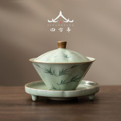 手繪釉下彩鬭笠蓋碗茶盃三才茶碗茶具高檔景德鎮2024新款單個泡茶