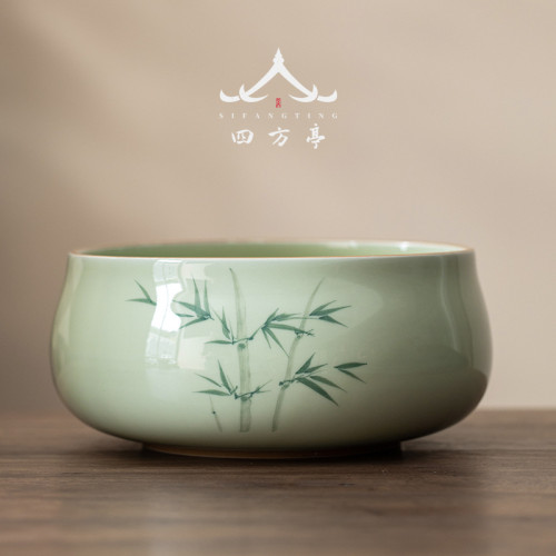 手繪釉下彩茶洗茶缸建水茶具盆輕奢高檔景德鎮茶盂水盂廢水茶渣缸