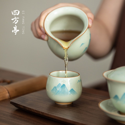 手繪釉下彩功夫茶盃套裝單個陶瓷個人專用景德鎮茶盞主人盃6衹