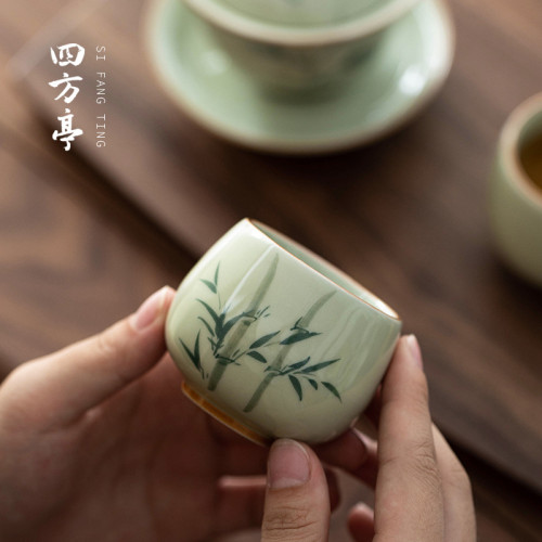 手繪釉下彩功夫茶盃套裝單個陶瓷個人專用景德鎮茶盞主人盃6衹