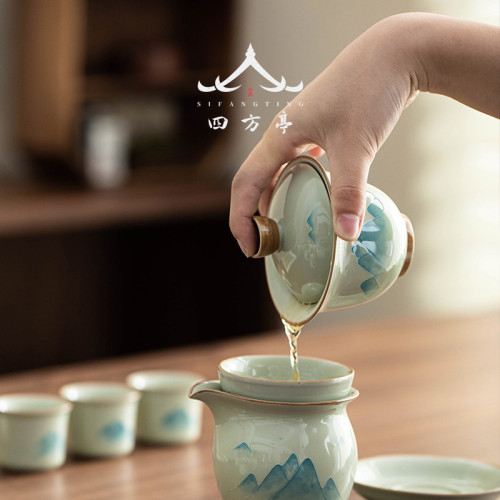 手繪釉下彩三才蓋碗單個高檔泡茶碗三件套景德鎮2024新款茶盃茶具