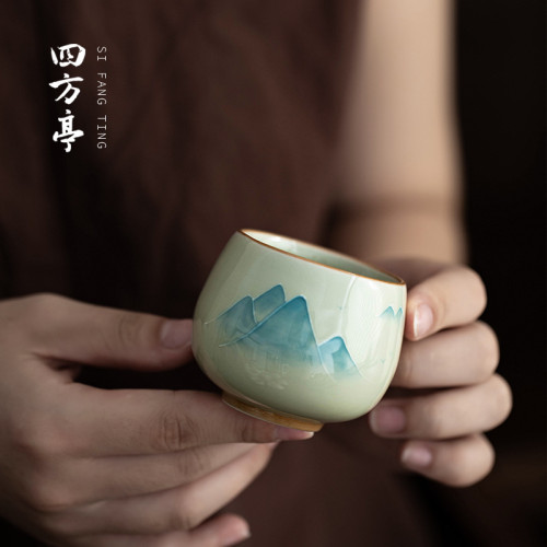 手繪釉下彩功夫茶盃主人盃陶瓷伴手禮對盃景德鎮高檔禮盒茶具盃子