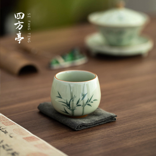 手繪釉下彩功夫茶盃主人盃陶瓷伴手禮對盃景德鎮高檔禮盒茶具盃子