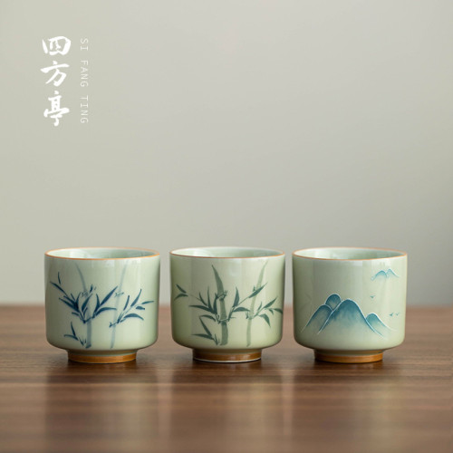 手繪釉下彩功夫茶盃主人盃陶瓷伴手禮對盃景德鎮高檔禮盒茶具禮品
