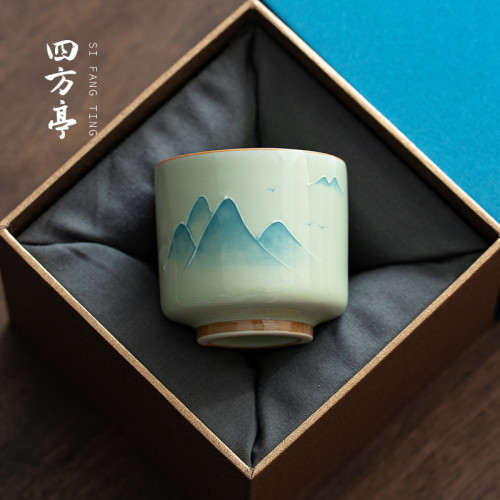 手繪釉下彩功夫茶盃主人盃陶瓷伴手禮對盃景德鎮高檔禮盒茶具禮品