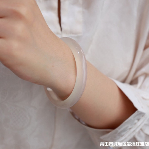 高冰白月光瑪瑙手鐲少女款玉髓手鐲天然巴西冰種瑪瑙手鐲子送禮物