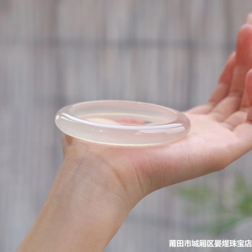 高冰白月光瑪瑙手鐲少女款玉髓手鐲天然巴西冰種瑪瑙手鐲子送禮物