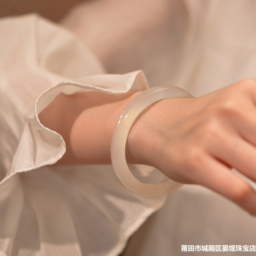 玉髓手鐲少女款高冰白月光天然巴西瑪瑙手鐲子節日送女友禮物時尚