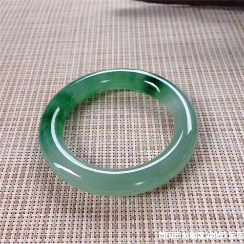 緬甸老坑翡翠玉鐲手鐲圓條綠花冰種陽綠貴妃玉石手鐲子送媽媽禮物