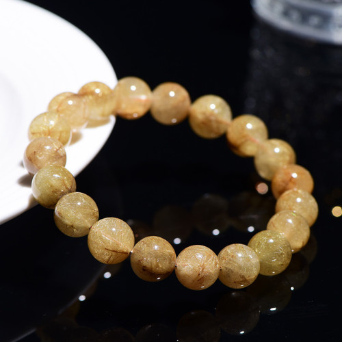 久雅水晶 天然維納斯金髮晶圓珠手鏈 細髮絲黃髮晶時尚手串 批髮