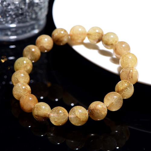 久雅水晶 天然維納斯金髮晶圓珠手鏈 細髮絲黃髮晶時尚手串 批髮