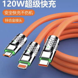 液態軟膠機客一拖三120W三合一充電線適用華爲蘋果安卓快充數據線