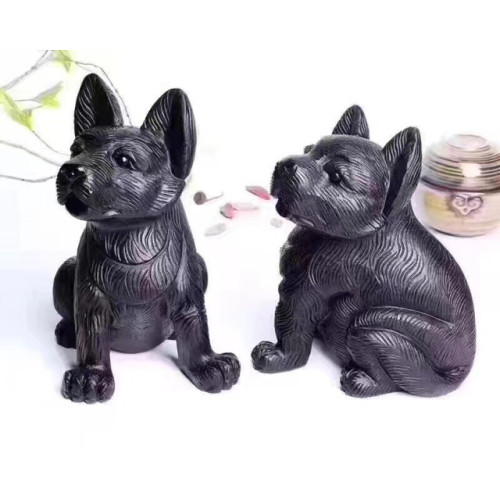 黑曜石狗擺件實木質動物雕刻十二生肖狗家居酒櫃裝飾黑曜石工藝品