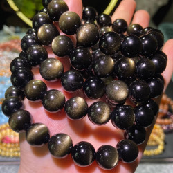天然水晶雙眼收藏級金曜石手鏈 黑耀石圓珠散珠潮流水晶飾品 廠家