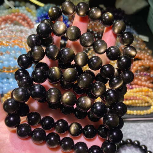 天然水晶雙眼收藏級金曜石手鏈 黑耀石圓珠散珠潮流水晶飾品 廠家