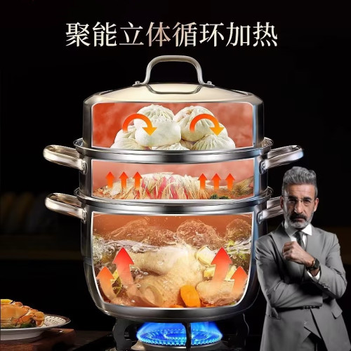 304不鏽鋼蒸鍋多層特厚家用三層饅頭大容量蒸籠廚房電爐燃氣通用