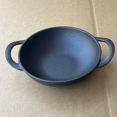 鑄鉄小乾鍋19CM雙耳小炒鍋平底煎鍋不粘鍋加厚迷你小鉄鍋無塗層