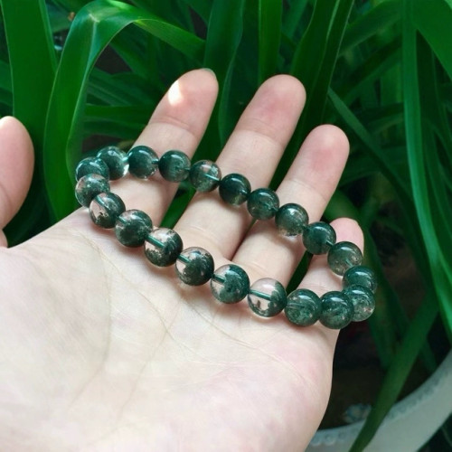 廠家直銷 天然巴西綠幽霛水晶手串幽霛晶聚寶盆無紅皮多圈手鏈女