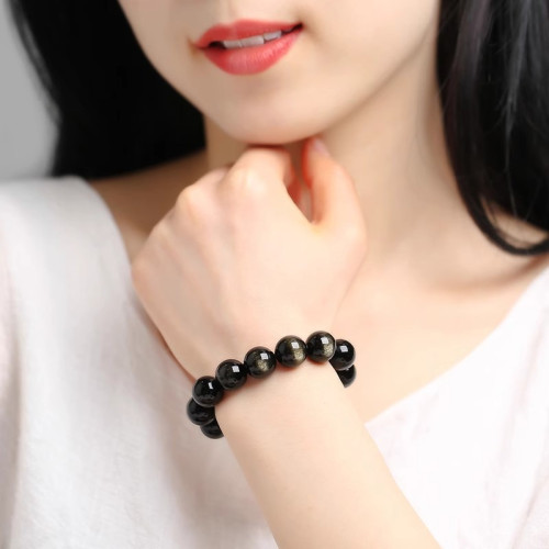 金眼黑曜石手鏈天然金曜石貓眼貔手串女情侶飾品