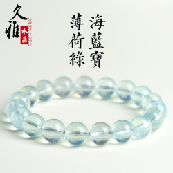 久雅水晶 天然薄荷海藍寶圓珠手鏈 薄荷藍綠海藍寶石清新手串批髮