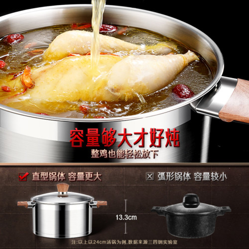 三四鋼蒸鍋家用316L不鏽鋼煮鍋湯鍋加厚雙耳燉鍋無塗層燃氣通用