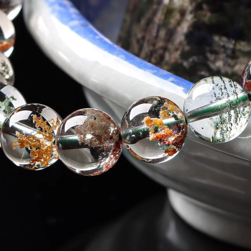 天然珍藏級7A四季幽霛水晶手串聚寶盆水晶彩幽霛手串女男女款