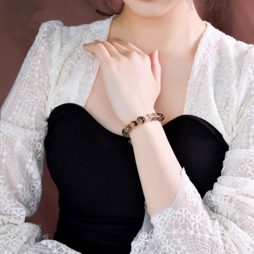 四季幽霛聚寶盆手鏈6-13mm滿天星彩幽霛水晶珠子散珠單圈手串男女