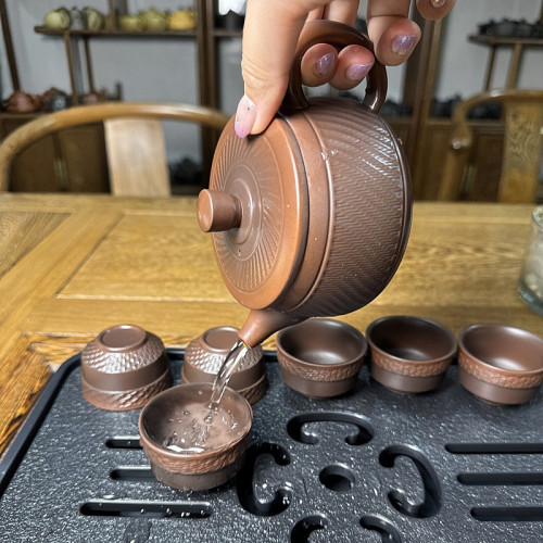 紫陶漢瓦壺出水鳥叫可斷水鳳鳴壺紫砂壺整套茶具茶磐功夫茶具家用